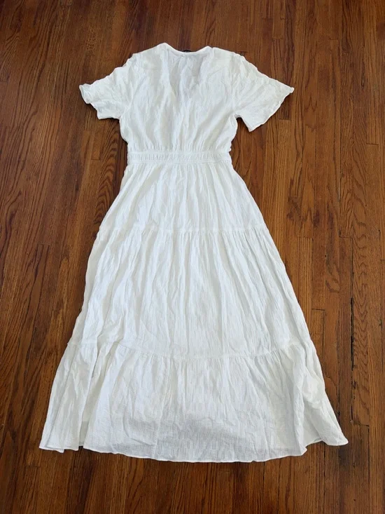 Zara White Tiered V-Neck Maxi Dress Small Boho Festival Bridal - Picture 4 of 6